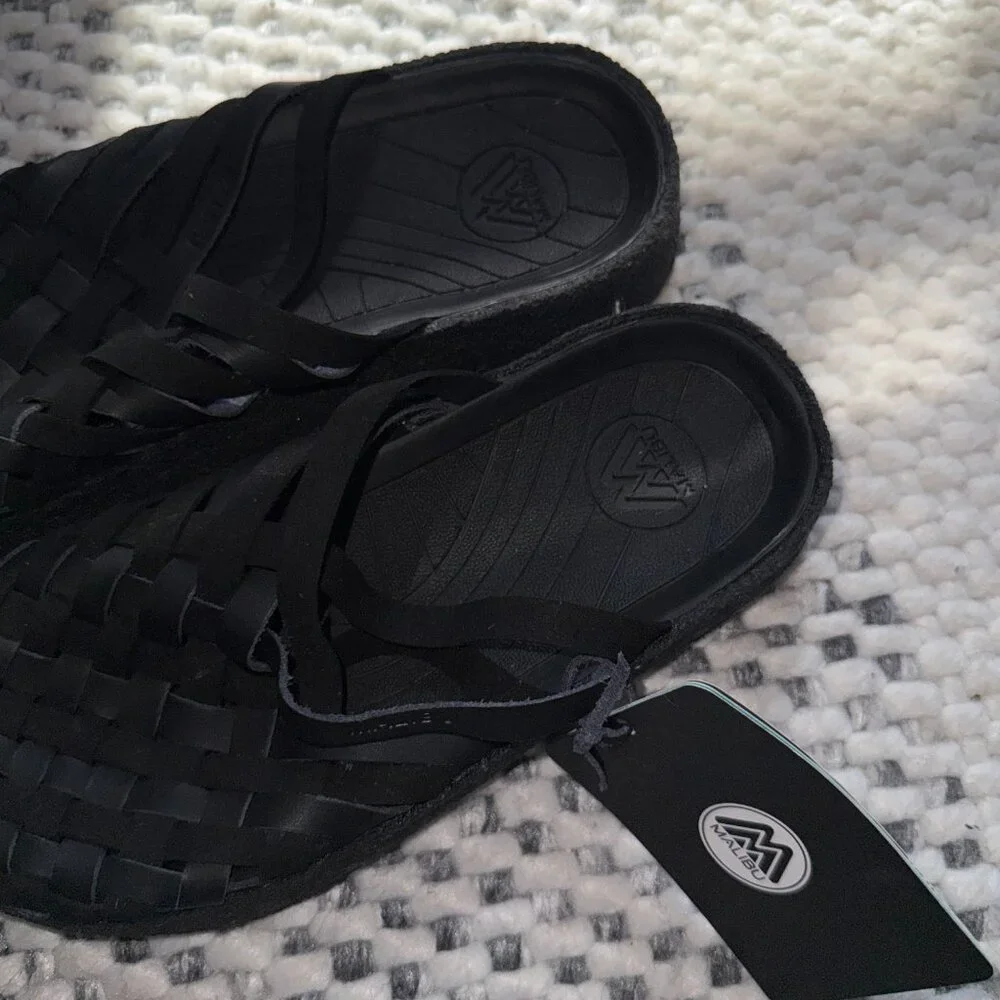 Malibu Leather Colony Slides Women Black Size 7 - Picture 2 of 3